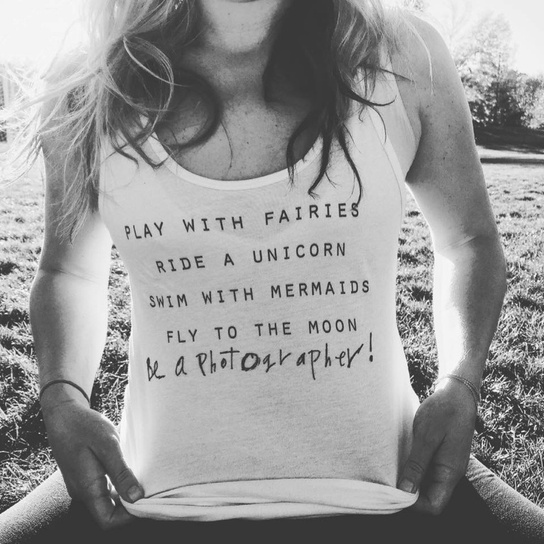 Play with fairies, ride a unicorn, be a photographer. A favorite tank top on a Dawn Heumann set, photographed by Dawn Heumann