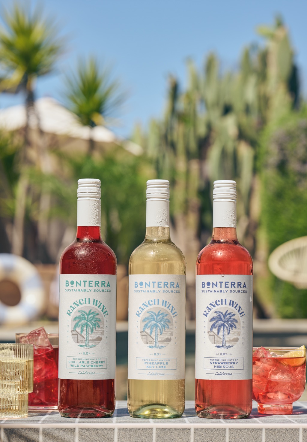 Bonterra Ranch Wine cans chilling poolside