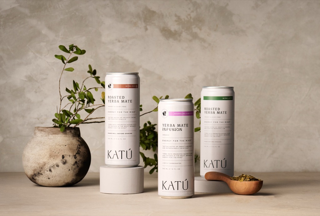 Trio of KATU yerba mate cans
