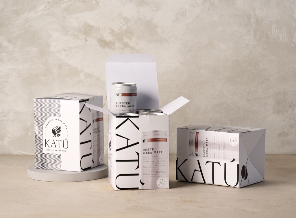 KATU yerba mate cans and boxes styled together