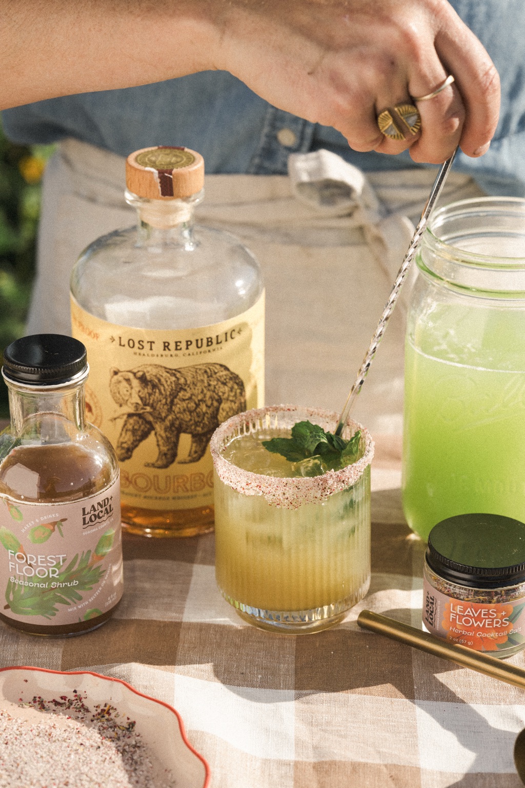 Forest Floor shrub cocktail with Lost Republic bourbon and Leaves and Flowers cocktail salt