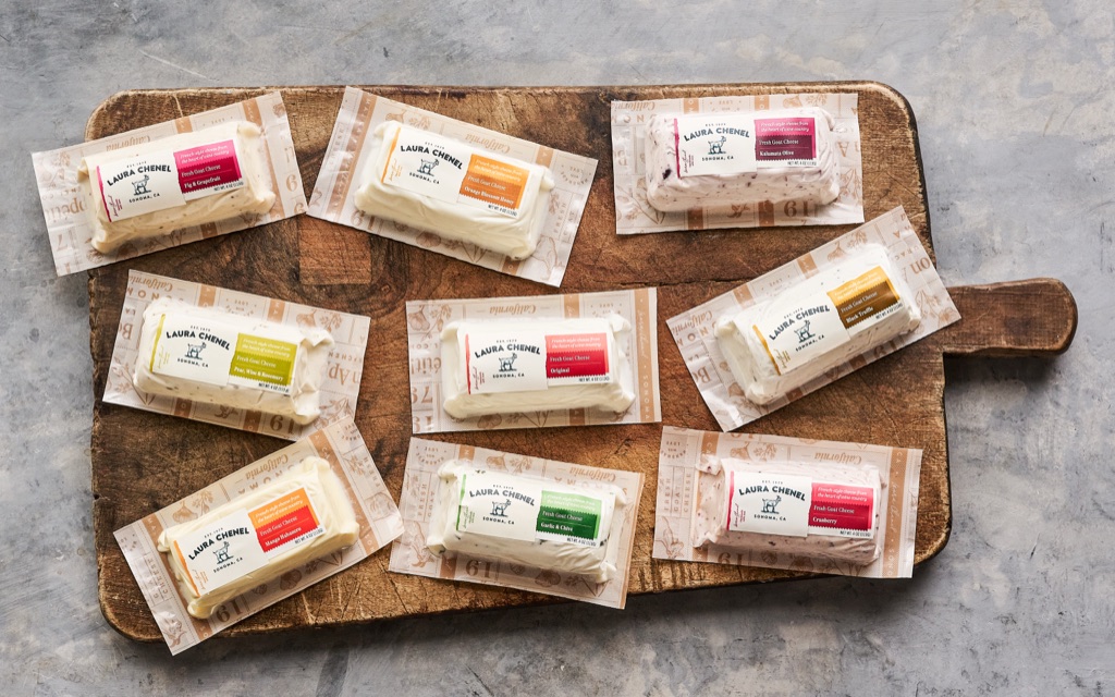 Overhead lineup of Laura Chenel goat cheese