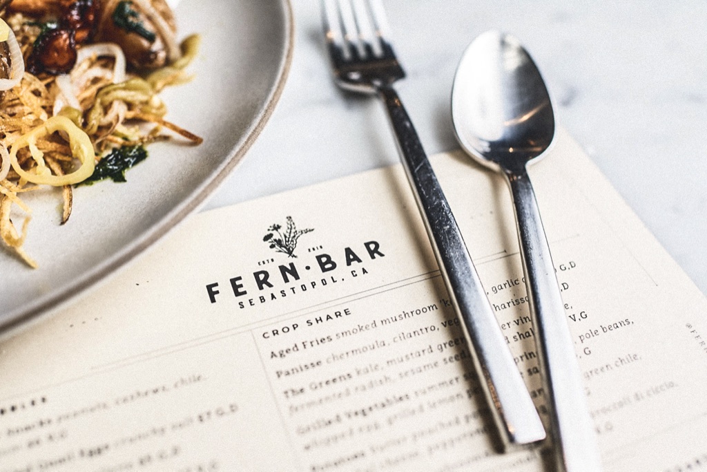 Menu and table detail at Fern Bar in Sebastopol, California